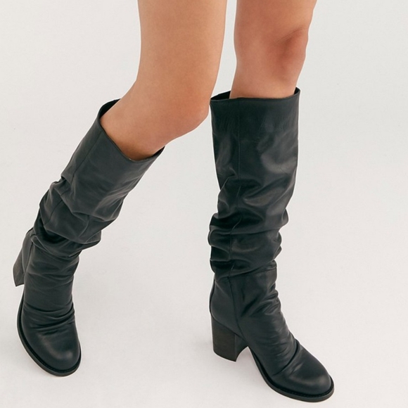 Free People Collection Elle Knee High Boots Black Leather Slouchy Sz 37 & 39 NWT - Picture 16 of 16